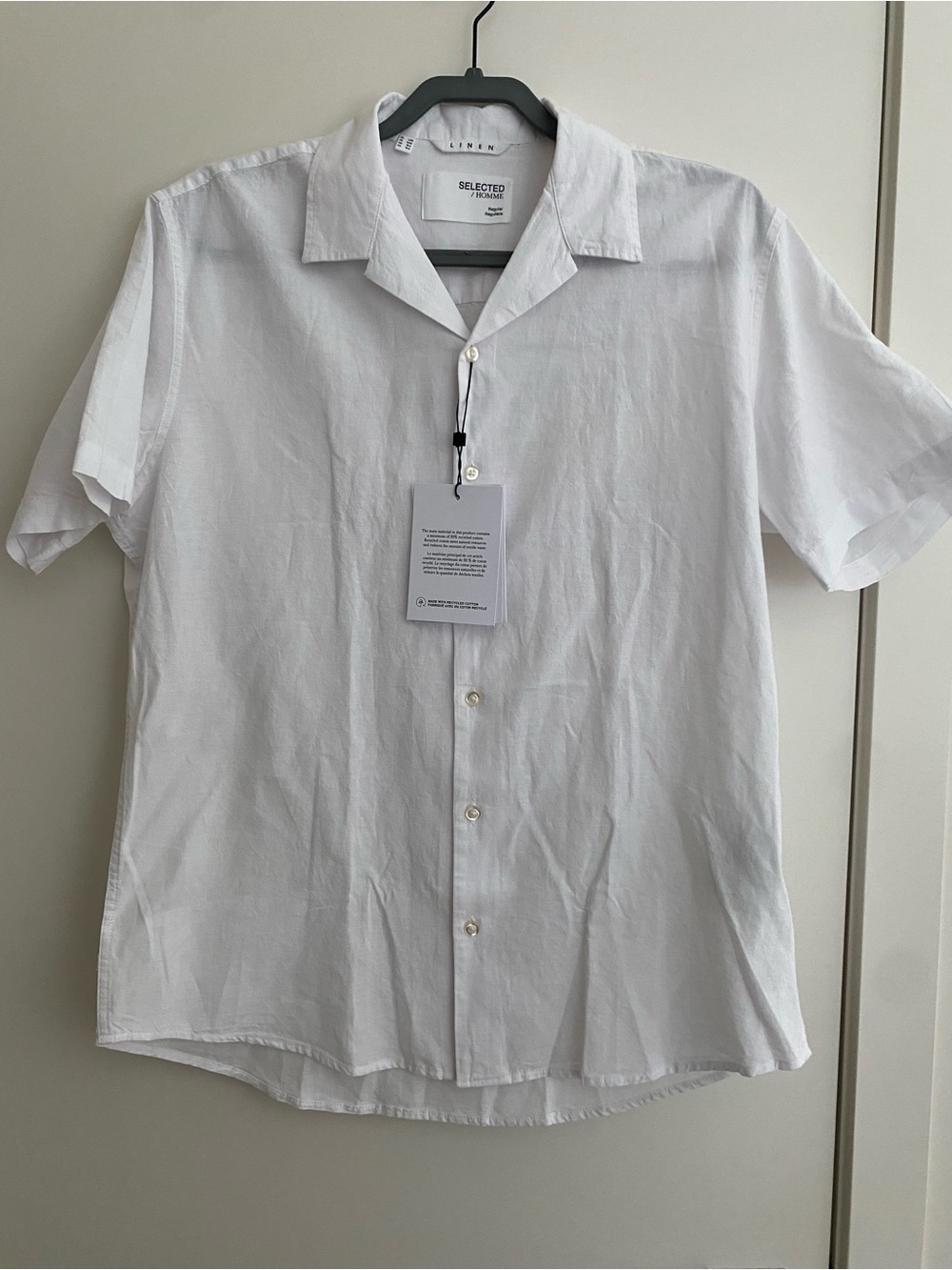 Selected Homme White Short-Sleeve Linen-Blend Button Shirt